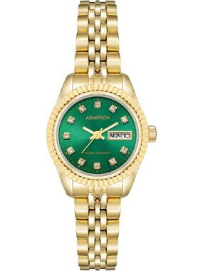 Armitron Women's Gold Green Genuine Crystal Accented Bracelet Round Luxury Watch